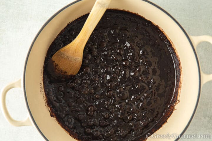 bubbling chocolate sauce.