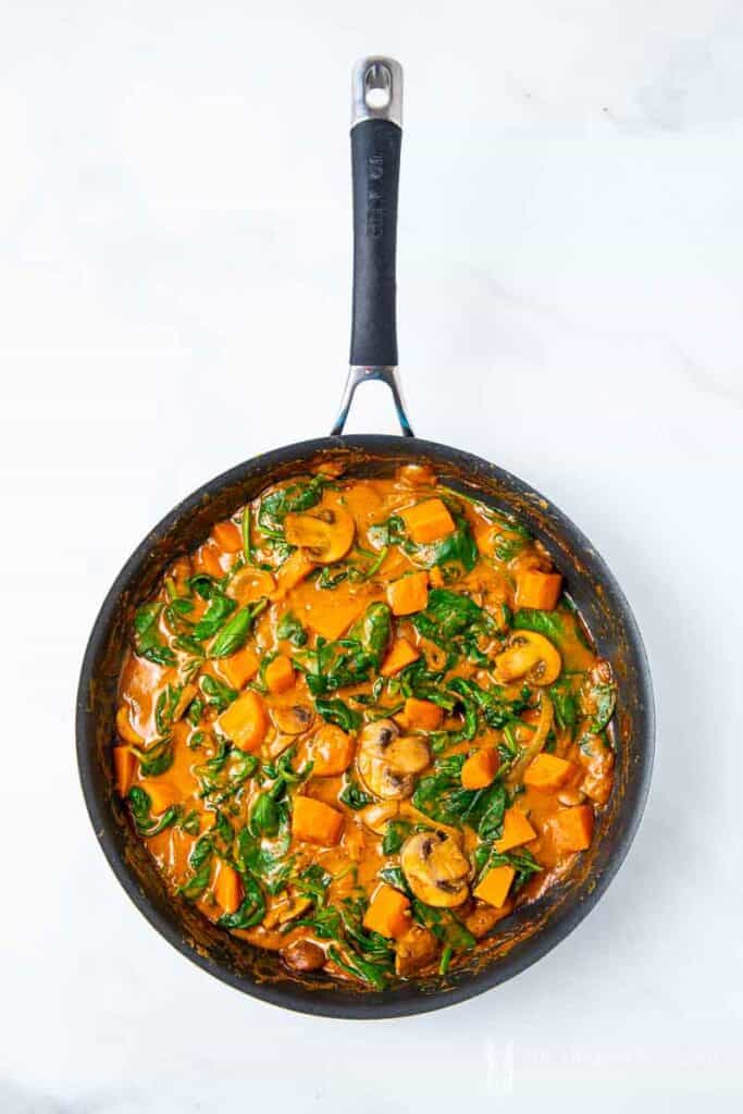 Vegetables simmering in a pan 