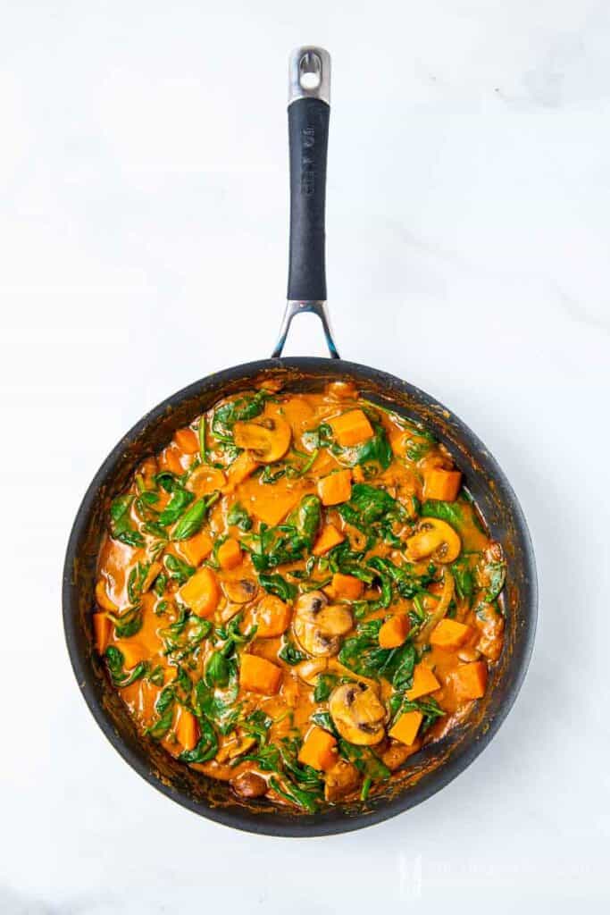 Vegetables simmering in a pan