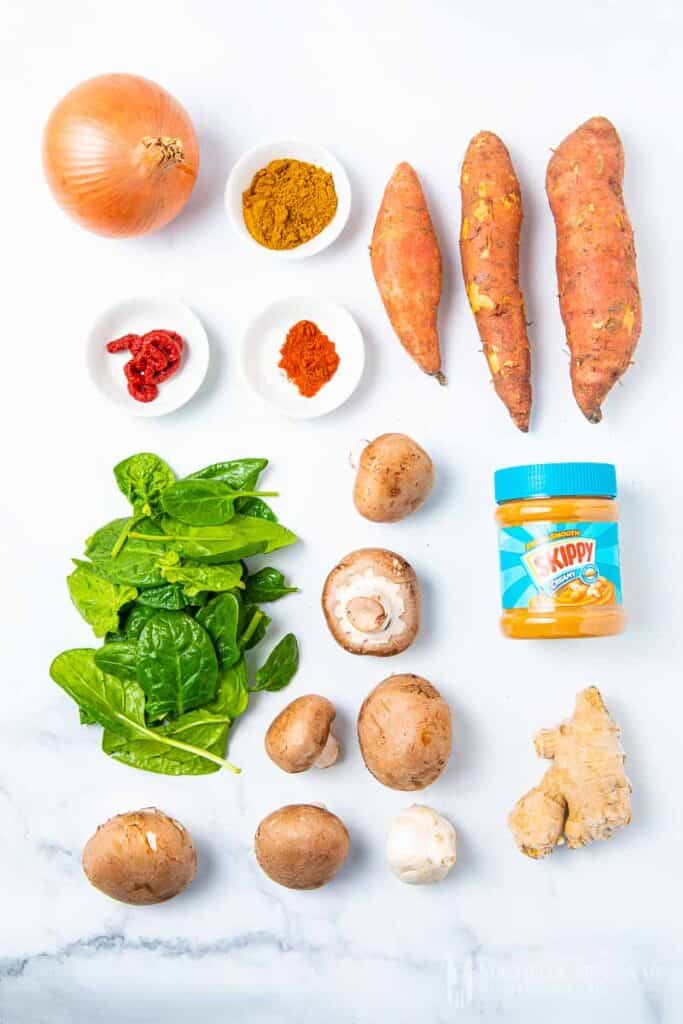 Ingredients to make sweet potato curry