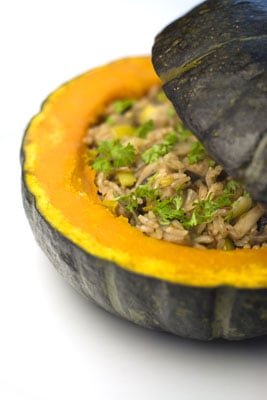 Baked Pumpkin with Mushroom & Leek Stuffing