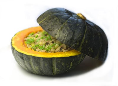 Baked Pumpkin with Mushroom and Leek Stuffing