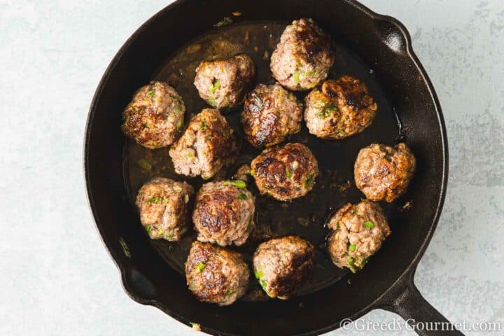 Browned lamb meatballs.