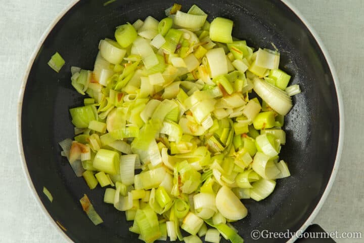 frying leeks.