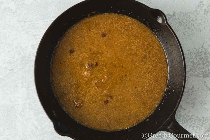 Making sauce in a pan.