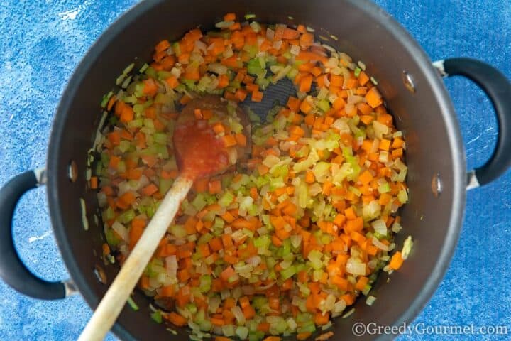 chopped vegetables in a cooking pot