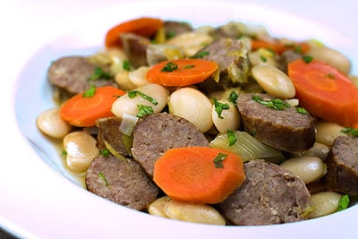 Pork Sausage, Leek, Carrot & Butter Bean Casserole