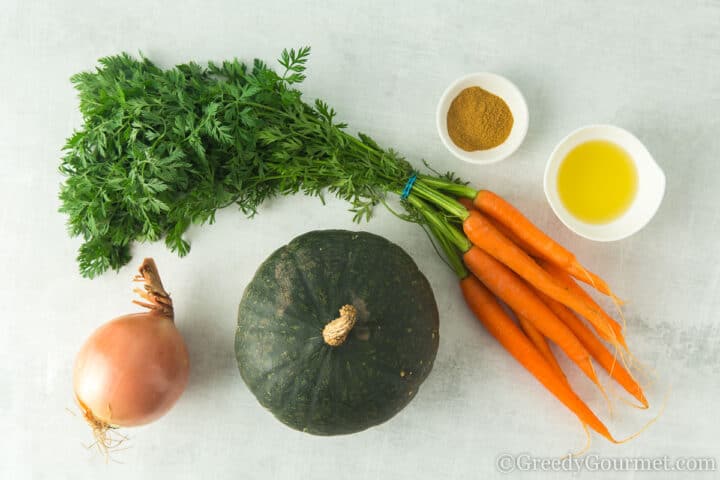 ingredients for kabocha squash soup.