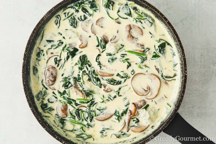 blue cheese mushroom spinach sauce.