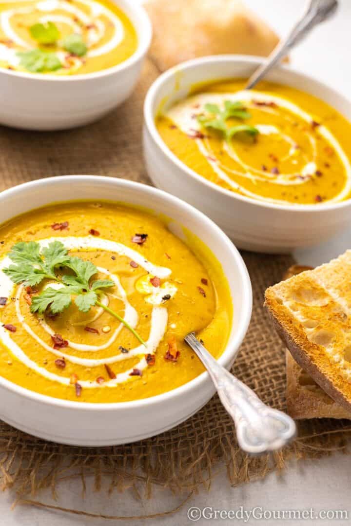 bowls of Curried Pumpkin Bean Soup.