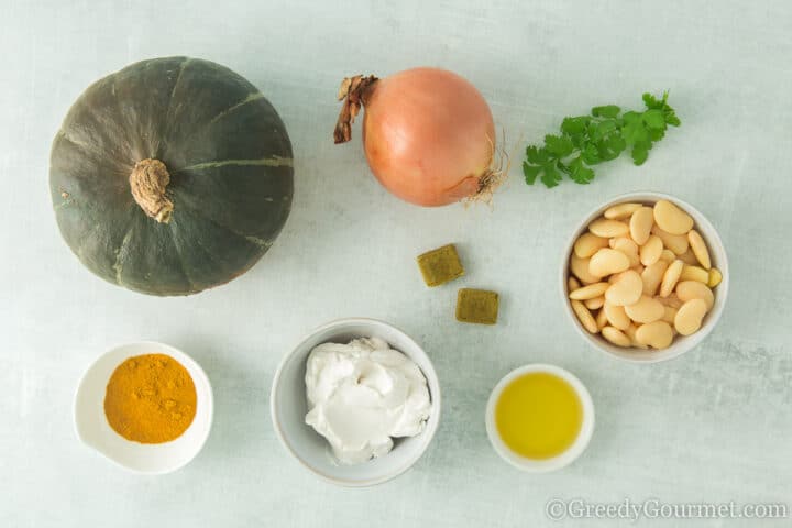 ingredients for curried Pumpkin Bean Soup.