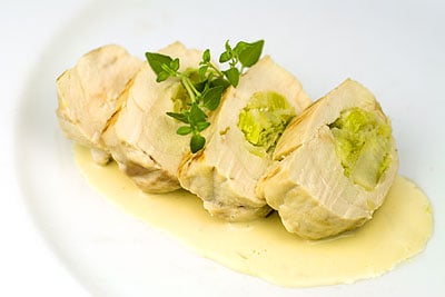 Leek-Stuffed Chicken Breasts with a Creamy White Wine Sauce