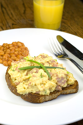 Scrambled Eggs with Ham & Spring Onions on Toast