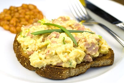 Scrambled Eggs with Ham & Spring Onions on Toast