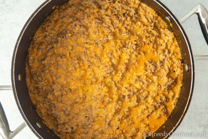 cheesy beef mince in a pot.