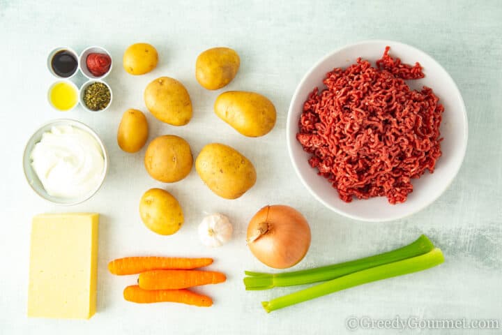 ingredients for hamburger hashbrown casserole.