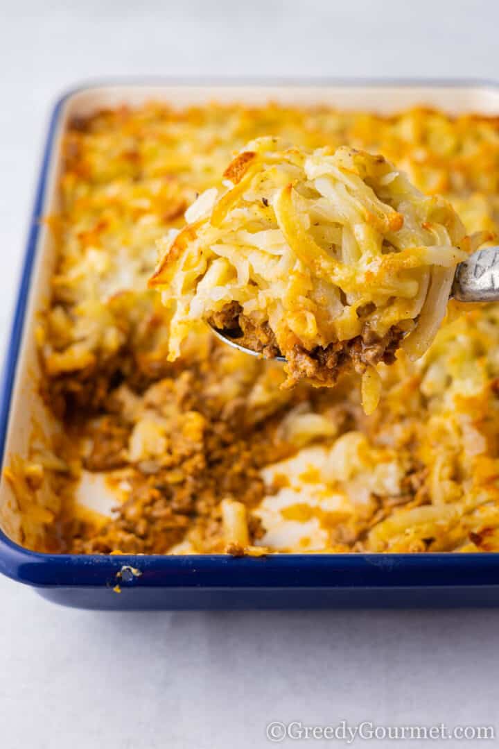 cooked hamburger hashbrown casserole.