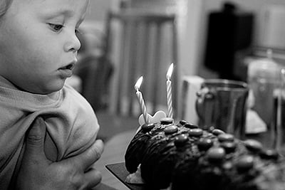 Gabriel blows out his birthday candles