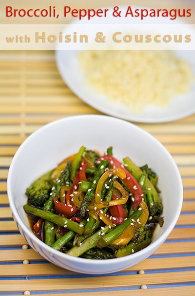 Broccoli, Red Pepper and Asparagus with Hoisin Sauce and Couscous