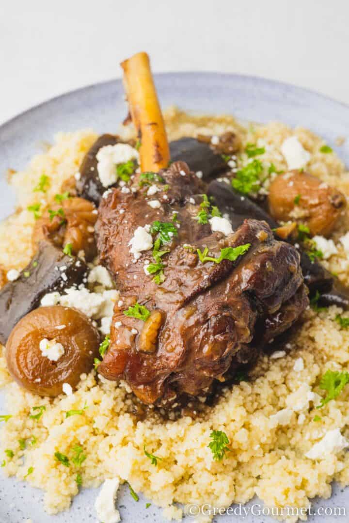 braised lamb shanks on couscous.