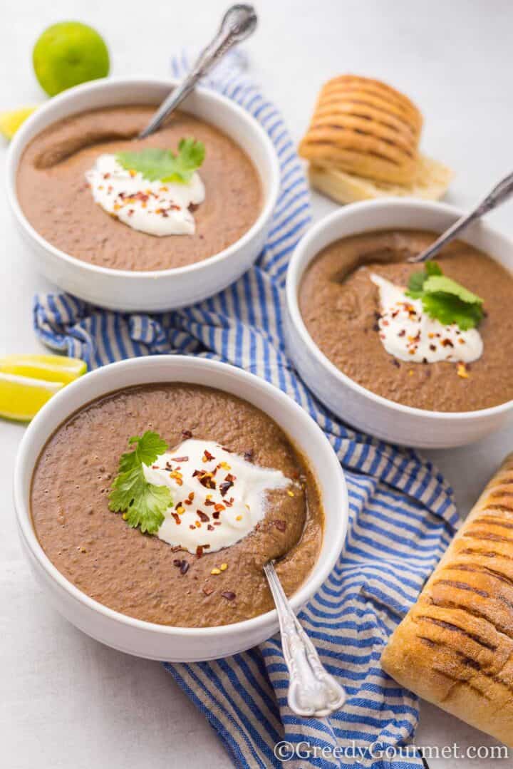 spicy kidney bean soup with fresh bread.