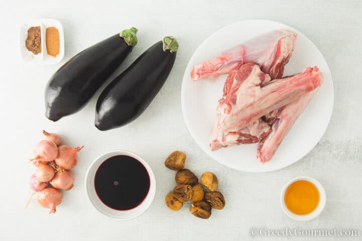 ingredients for eggplant lamb shanks.
