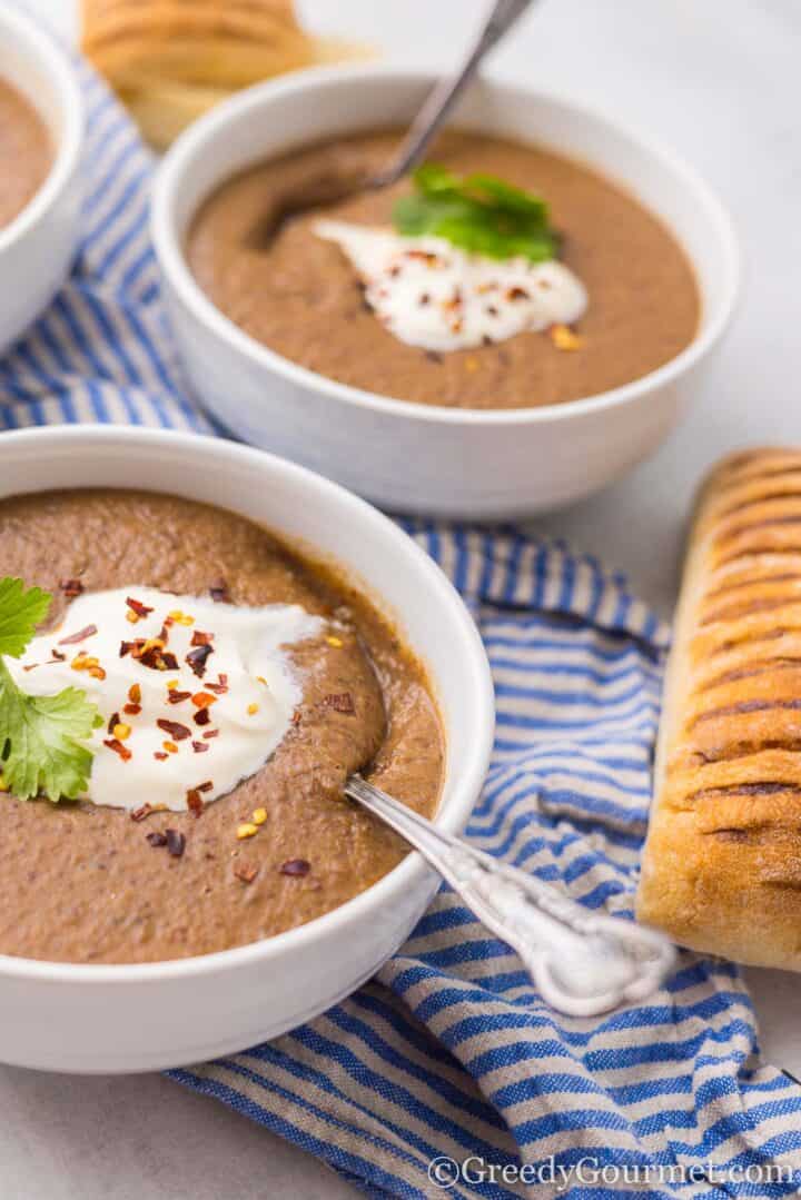 spicy kidney bean soup with fresh bread.