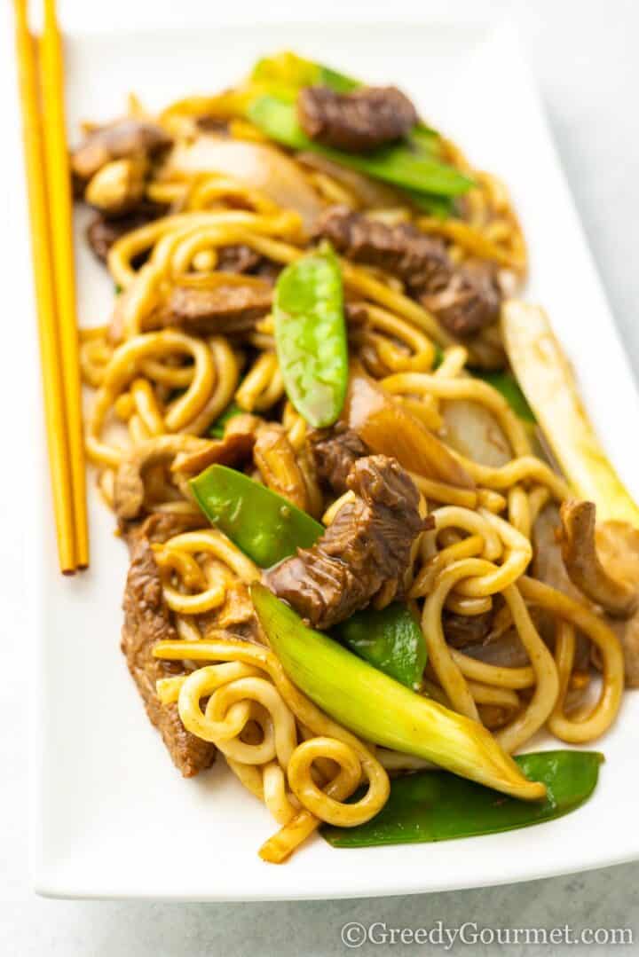 Beef yaki udon stir fry.