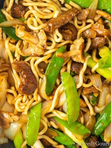 Beef yaki udon stir fry.