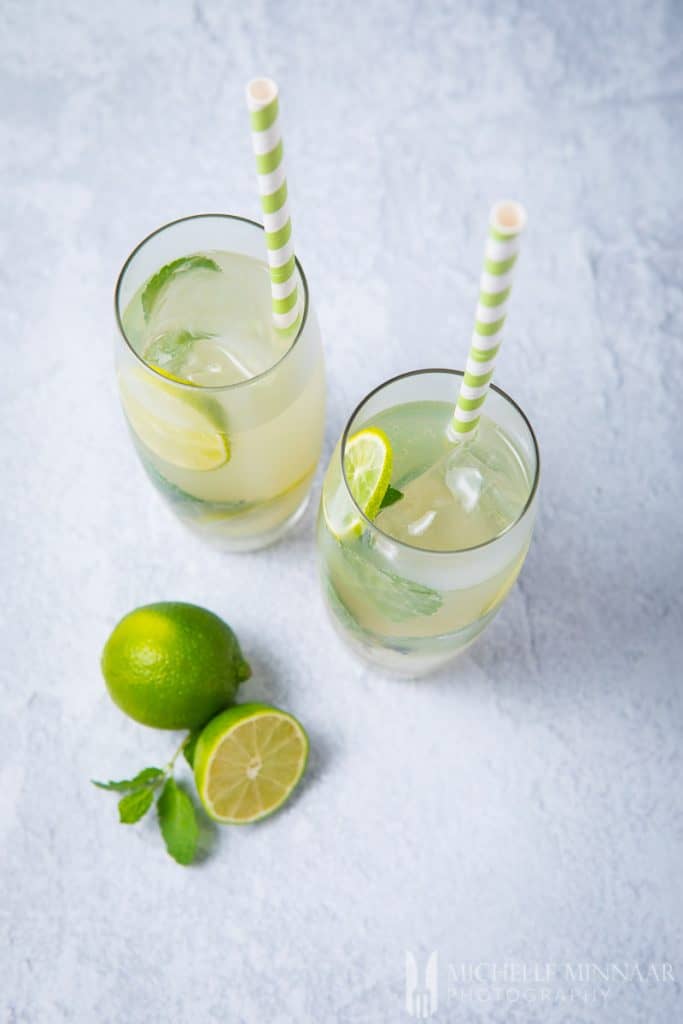 Aerial view of two gin cocktails