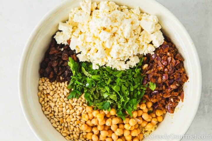 mixing ingredients for pepper filling.