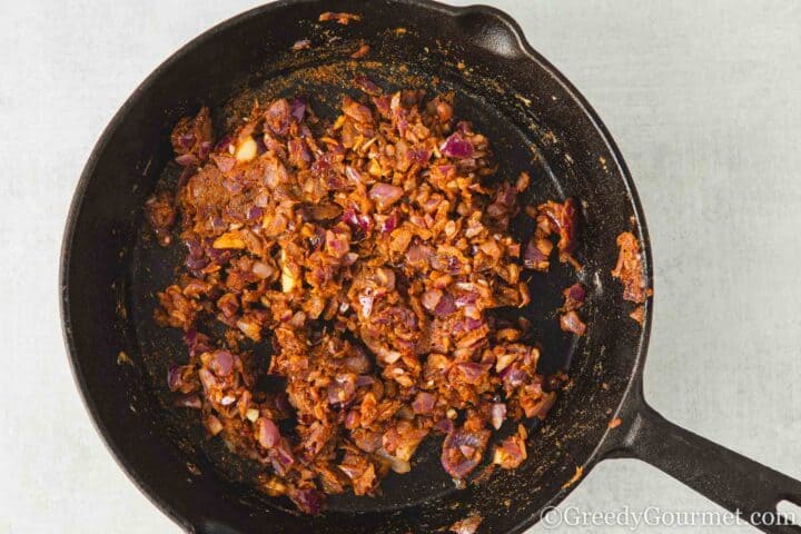 frying spiced onions.