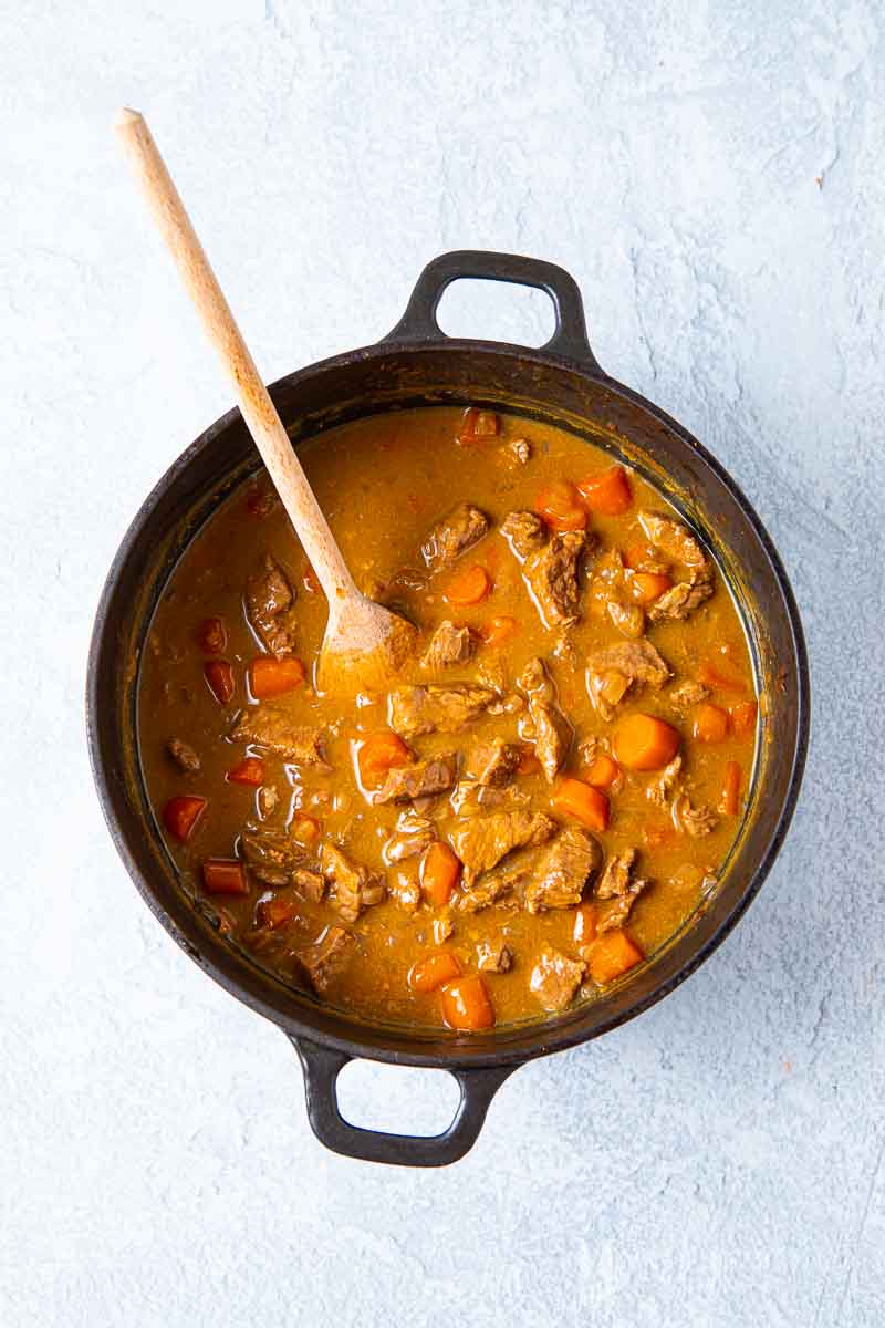 Beef stewing in a brown sauce