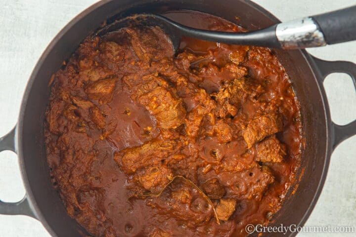 Cooked beef stew.