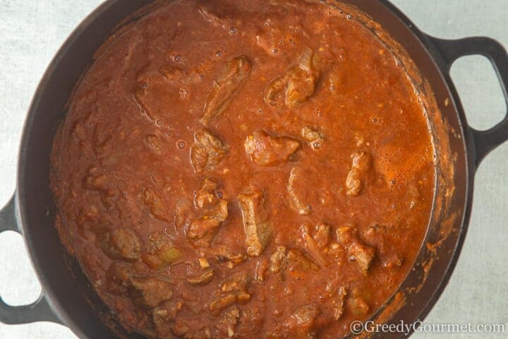 Cooking the beef stew.