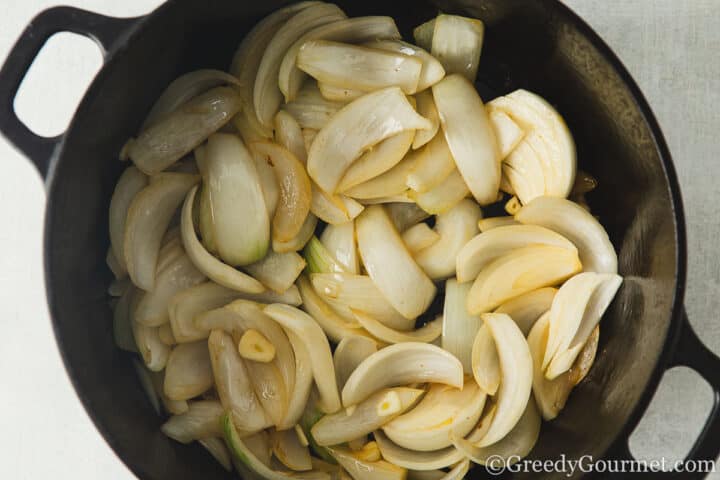 frying onions and garlic.