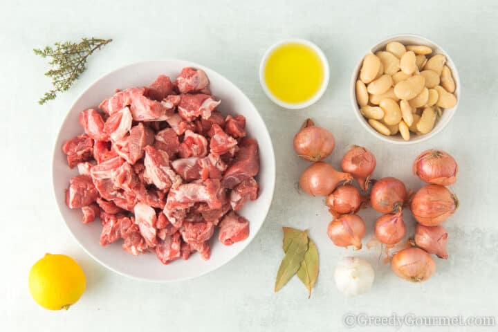 ingredients for Greek lamb stew.