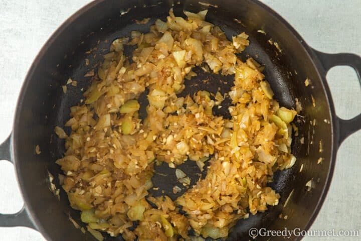 Frying onions.