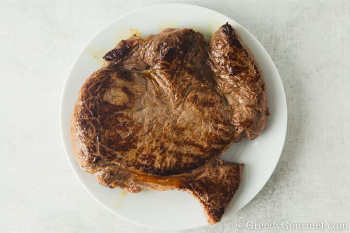 browned steak.