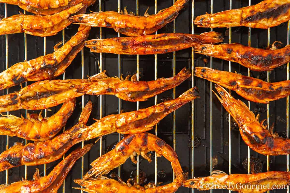 cooked hoisin grilled prawns.