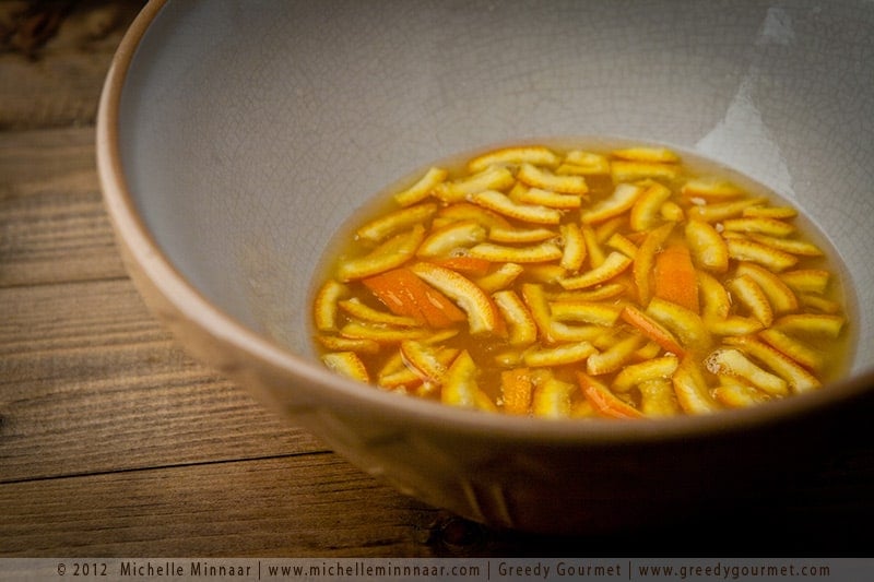 Shredded orange and lemon peel in orange and lemon juice