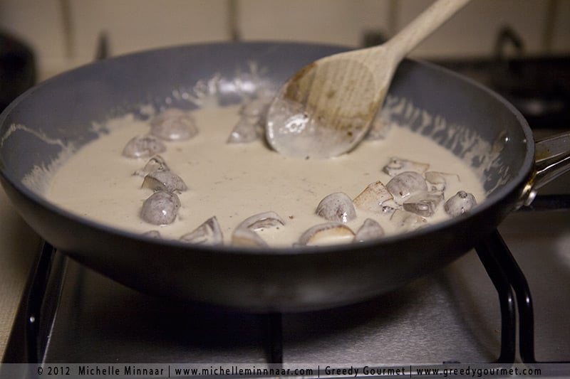 Stir in the cream with the mushrooms and sherry