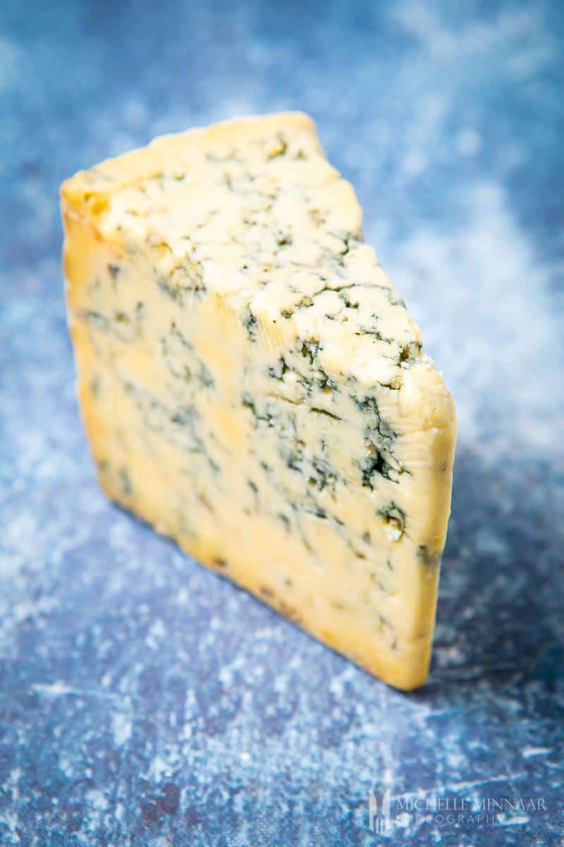 A slice of stilton blue cheese