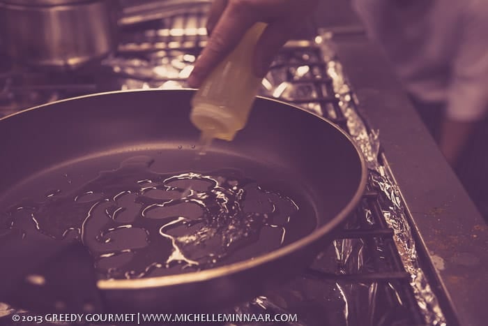 Drizzling oil in a hot Frying Pan