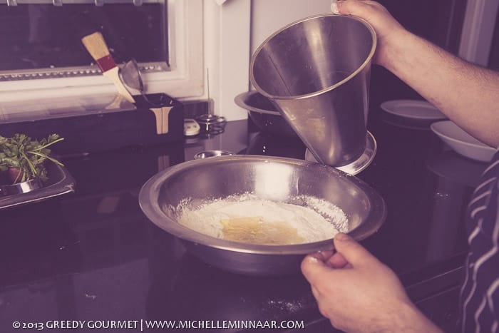 Stirring samosa ingredients