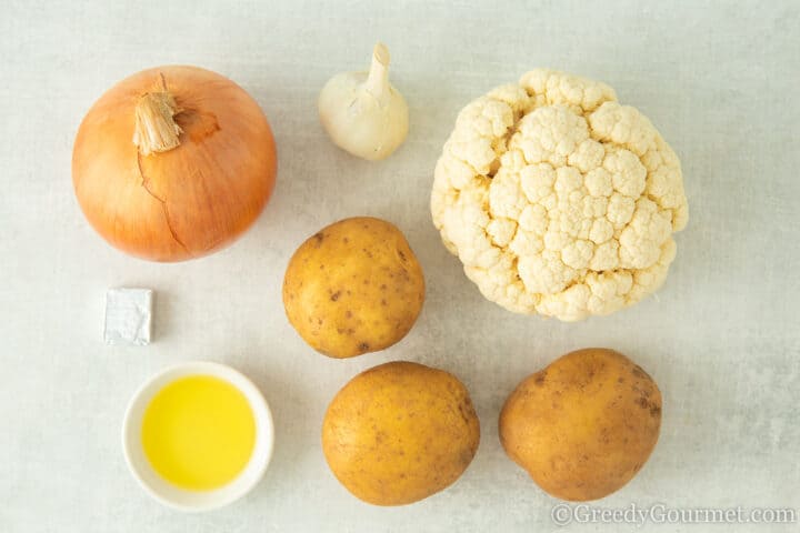 ingredients for cauliflower potato soup.