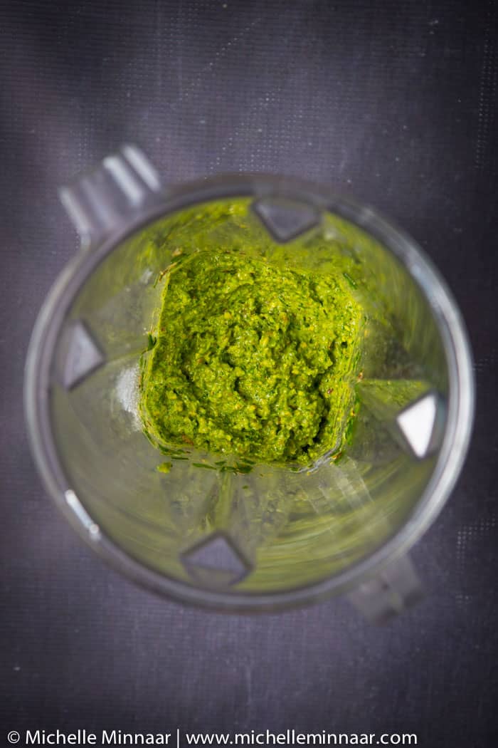 Herbs blended in food processor