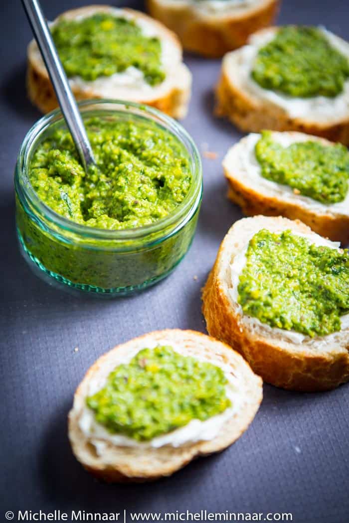 Bread with Cream Cheese and Pesto