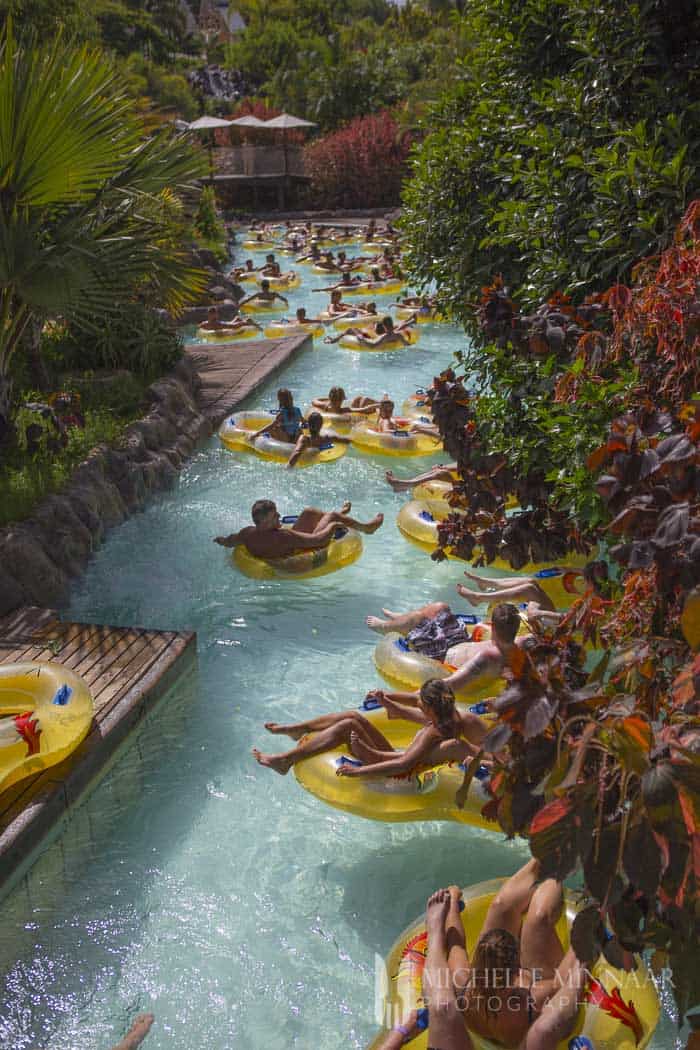 Relaxing floating on river