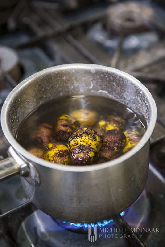 Cooking potatoes in pot